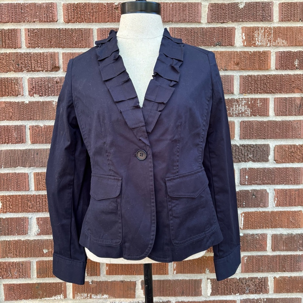 Talbots NWOT Ruffle Neck Pockets Black blazer Jacket Women’s Sz 4P
